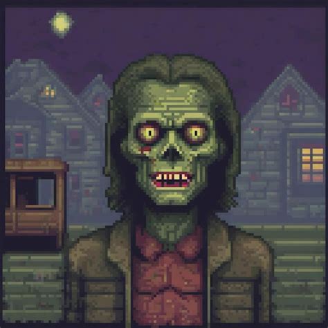 Pixel Art Zombie In Front Of A House Premium Ai Generated Image