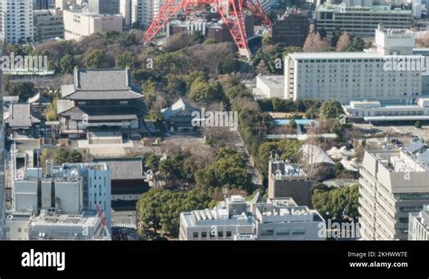 Areal View Of Zojoji Temple With Tokyo Tower Japan Asia K Time