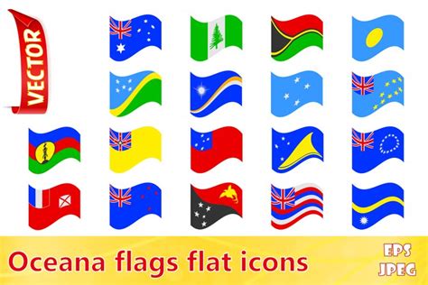 flags of oceania countries flat icons vector illustration