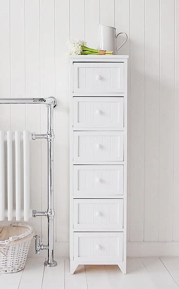 Maine Narrow Tall Freestanding Bathroom Cabinet With Drawers For Storage