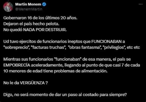 Mart N Menem Duro Contra Cristina Fern Ndez De Kirchner No Ser