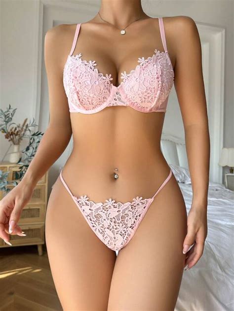 Floral Lace Underwire Lingerie Set Shein Usa