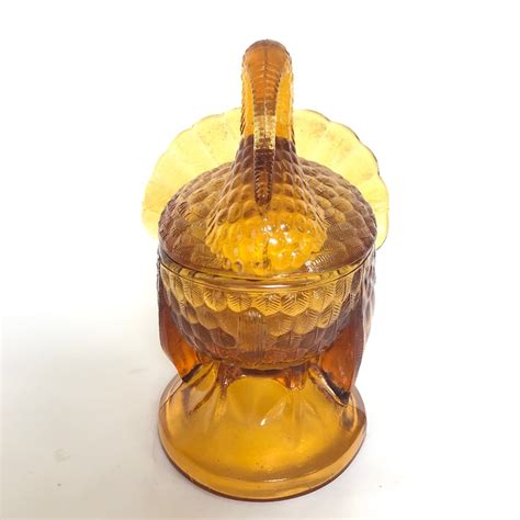 Rare Wonderful Vintage L E Smith Golden Amber Glass Turkey Etsy