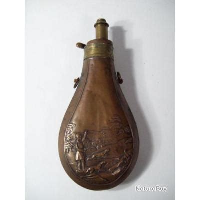 Poire A Poudre Noire Vide De Chasse Cuivre Laiton Ancienne D Cor