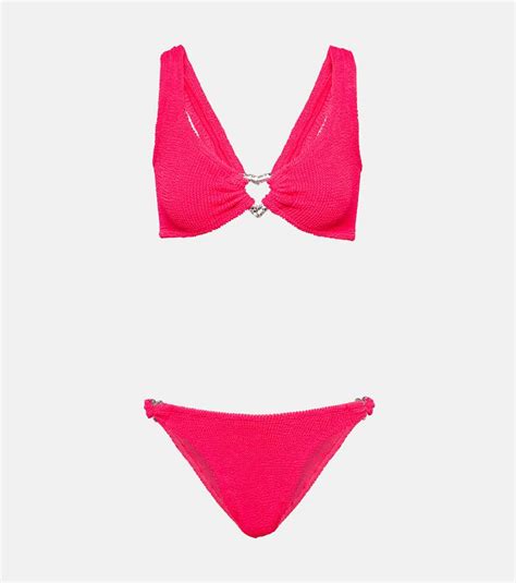 Hunza G Heather Embellished Bikini Pink Editorialist