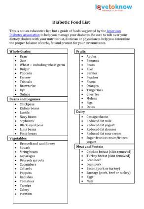 Printable List Of Foods For Diabetics | amulette