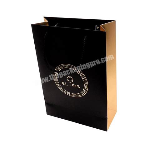Gold Hot Stamping Black Custom Shopping Gift Packaging Paper Bags With Your Own Logo