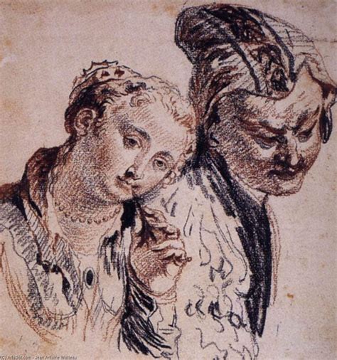 Oil Painting Replica Sketch With Two Figures 1710 By Jean Antoine