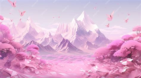 Premium Photo A Colorful Landscape With Trees And Pink Mountains In