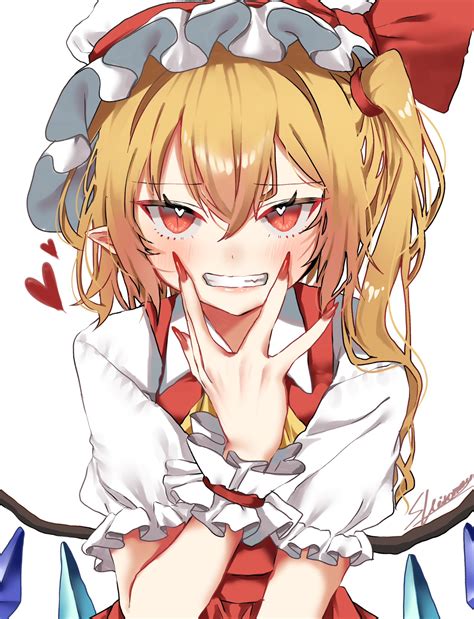 Shiromoru Yozakura Rety Flandre Scarlet Touhou Highres Girl Blonde Hair Blush Hat