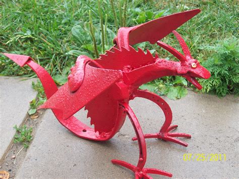 Red Saw Blade Dragon Welded Metal Art Created By J R Hamm With Recycled Scrap Metal