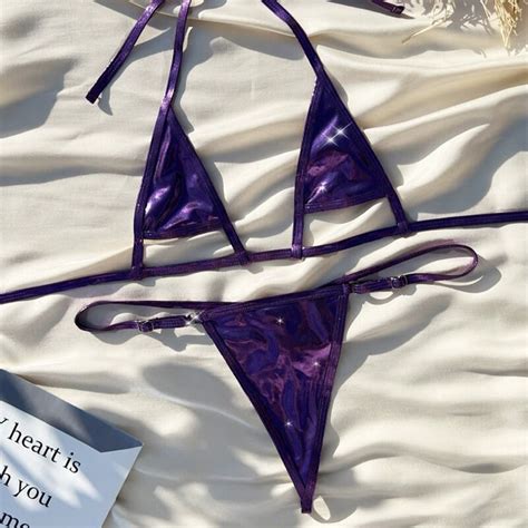 Sexy Three Point Style T String Bikini Strappy Halterneck Hollow Triangle Bikini One Piece