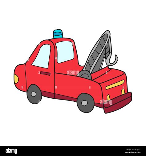 Simple Cartoon Icon Cartoon Tow Truck Evacuator Vector Hand Drawn