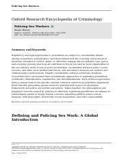 Understanding Policing Of Sex Workers Global Perspectives Course Hero