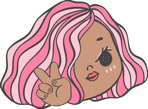 Cute Girl Happy Face With Two Finger Victory Gesture Cartoon Character
