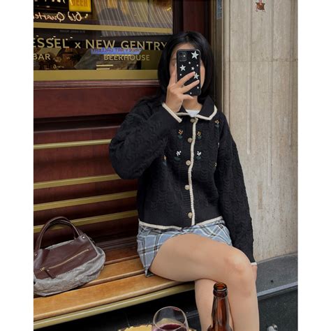 Áo Cardigan Len cổ sen thêu hoa NAKED by V Woodland Cardigan Shopee Việt Nam