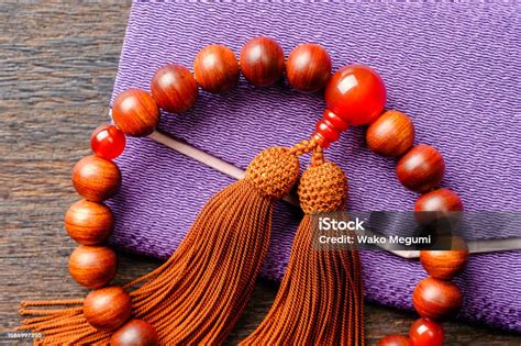 Buddhist Rosary Wooden Buddhist Rosary With Tassel Stock Photo