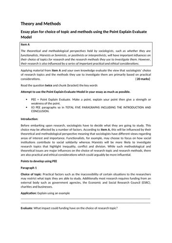 Aqa A Level Sociology Theory And Methods 20 Mark Essay Plan Teaching