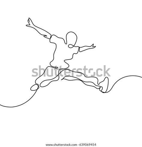 Continuous Line Drawing Happy Jumping Man Stock Vector Royalty Free