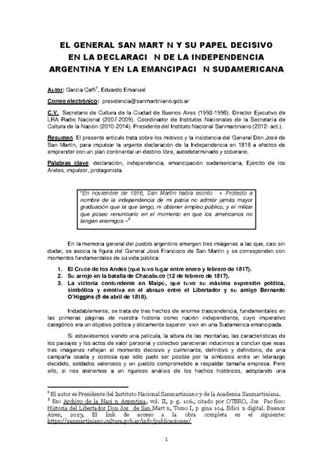 EL GENERAL SAN MARTÍN Y SU PAPEL EN LA INDEPENDENCIA ARGENTINA 1816