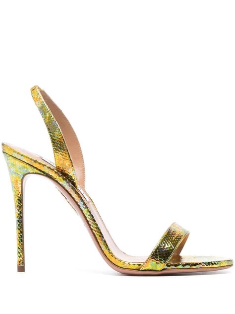 Aquazzura So Nude Snake Effect Leather Sandals In Green Modesens