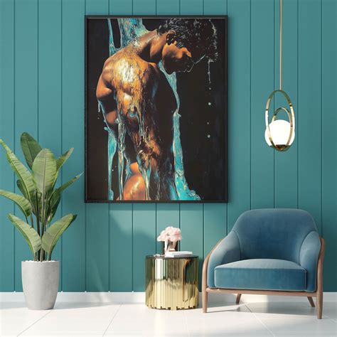 Dark Male Drip Nude Painting Colorful Muscle Male Male Art Print Male Erotic Gay Art Man