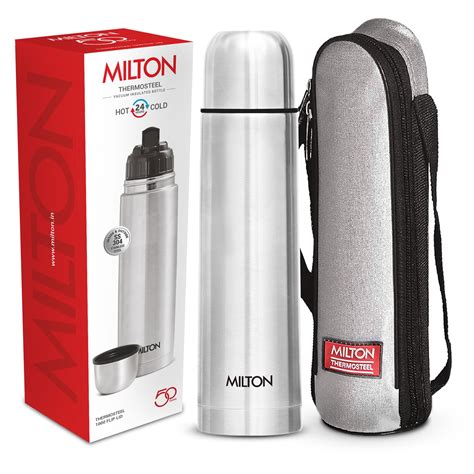 Milton Flip Lid Thermos Hours Hot And Cold Water Bottle Silver Piece Litre