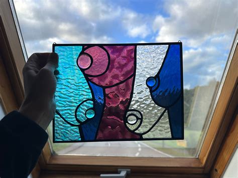 Colorful Tits Stained Glass Window Panel Feminist Art Boobs Breasts Stained Glass