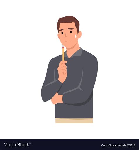Young Man Cartoon Character Confused With Pencil Vector Image