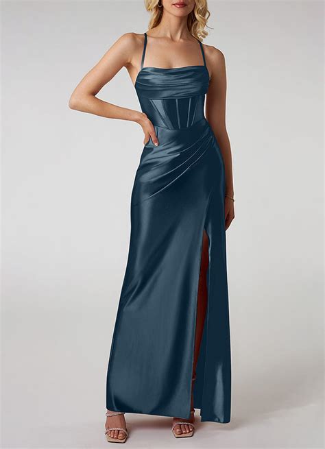 Robe Maxi Bleu Sarcelle Foncé en Satin Décolletée en Cœur Robes Azazie