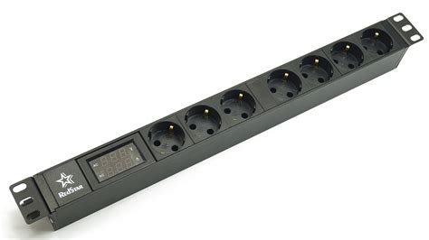 Блок розеток 19", 1U, 7 розеток Schuko, амперметр и вольтметр ...