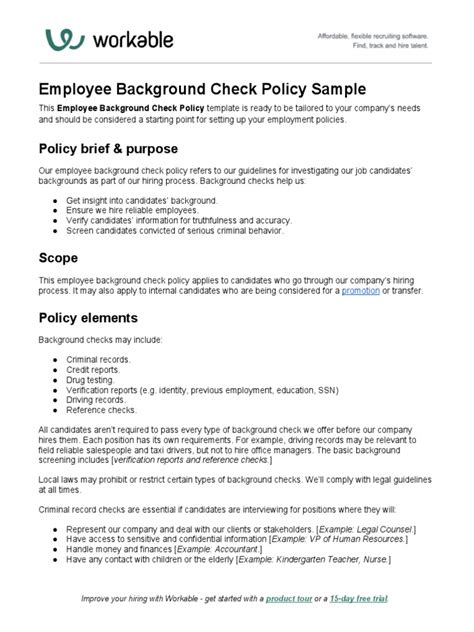 Employee Background Check Policy Sample | PDF | Background Check ...
