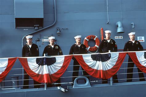 The Crew Of The Guided Missile Frigate Uss Gary Ffg Mans The Rail