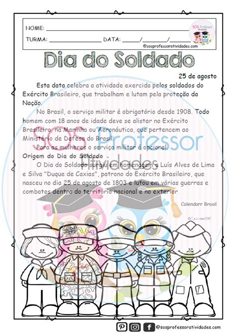 Dia do Soldado - SOS Professor Atividades - 3º ao 5º ano