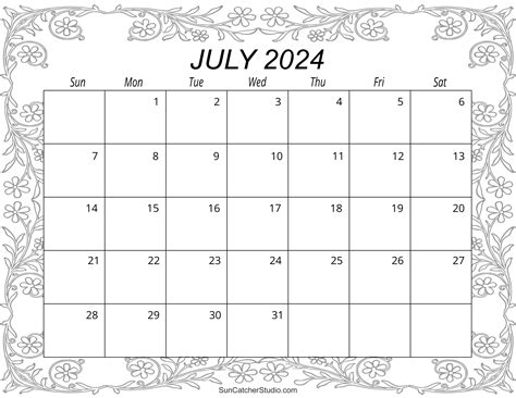 Cute July 2024 Calendar Printable Free Lucia Florida