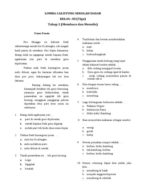 Soal Calistung Kelas 3 Tahap 2 Pdf