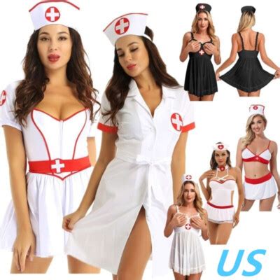 US Womens Sexy Nurse Role Play Costume Outfit Halloween Cosplay Lingerie Set EBay