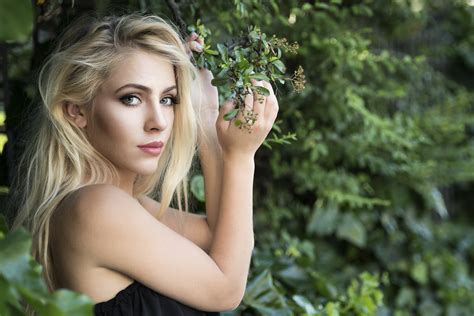 Bokeh Branches Pose Hands Glance Blonde Girl HD Wallpaper