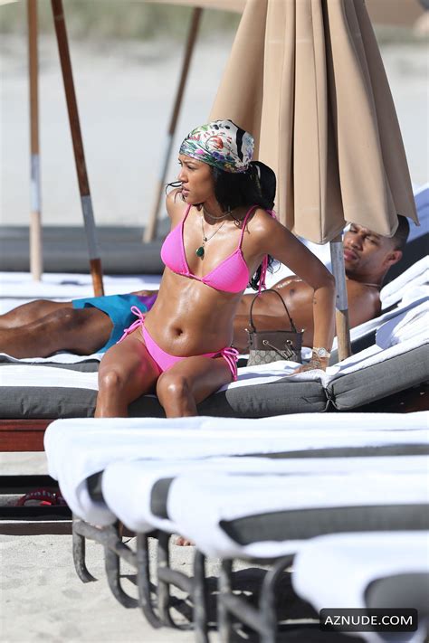 Karrueche Tran In A Pink Bikini As She Hits The Beach With Boyfriend Victor Cruz In Miami Aznude