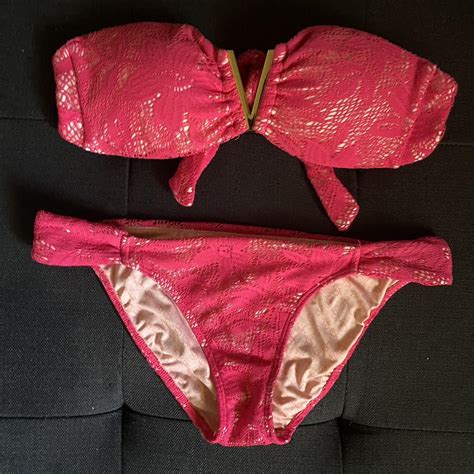 Victoria Secret Swimsuit Super Cute Hot Pink Laced Depop