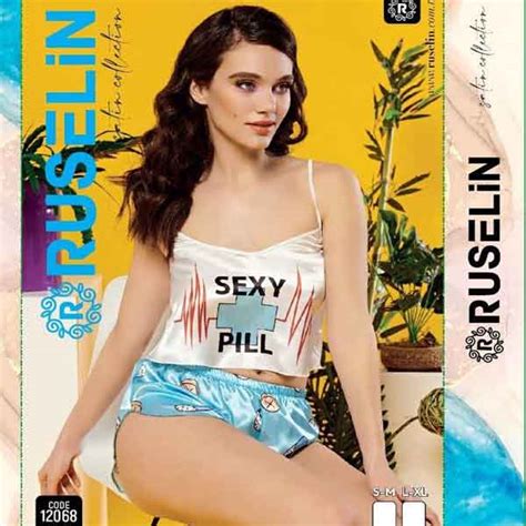 Sexy Pill Printed Silk Mini Turkish Lingerie Flourish Nightwear