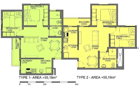 Floor Plan Of A Housing Unit Type 1 And Type2 Download Scientific