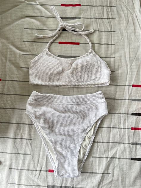 Nudeswim White Ribbed Bikini Set Women S Fashion Swimwear Bikinis Swimsuits On Carousell