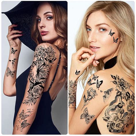 Soovsy Flower Temporary Tattoos Butterfly Bee Rose Design