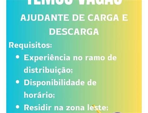 Empresa deseja contratar para seguinte área Ajudante de carga e