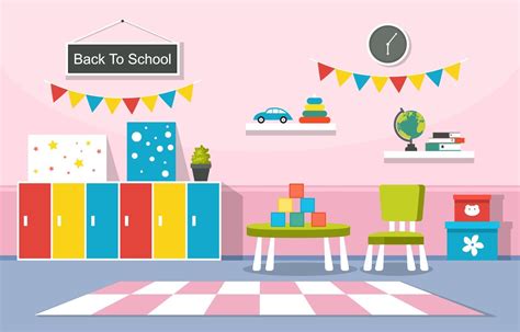 Colorful Kindergarten Or Elementary School Classroom With Desks And Toys Illustration 2046999