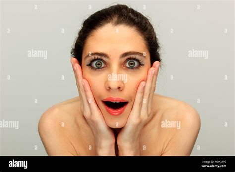 Young Girl With Beautiful Green Eyes And Open Mouth Stock Photo Alamy