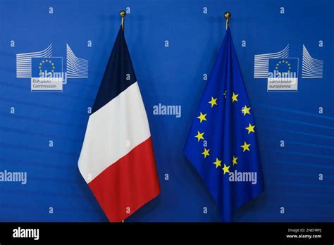 Brussels, Belgium. 16th Feb, 2023. European flag and French flag in ...