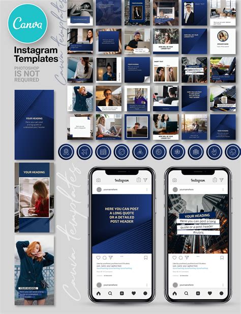 Blue Canva Instagram Template N74 Social Media Templates Creative