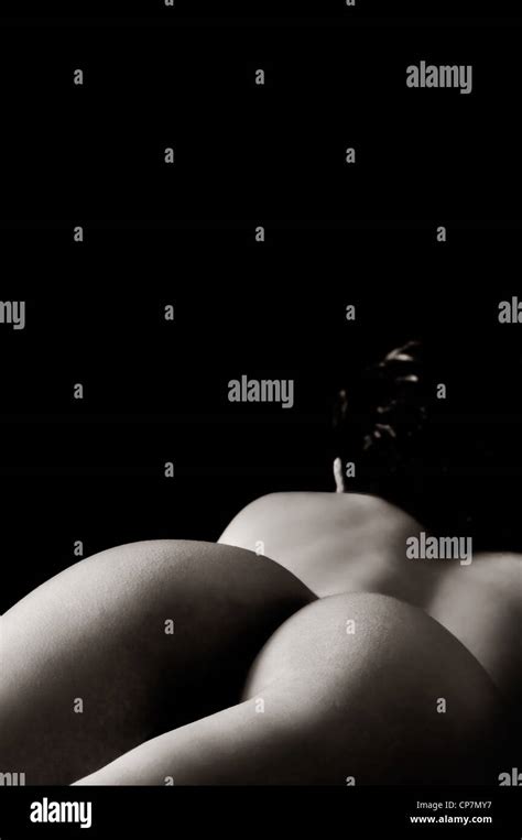 Naked Or Nude Sexy Woman Back On Black Background Low Key Light Room For Text Stock Photo Alamy